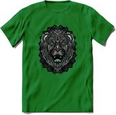 Leeuw - Dieren Mandala T-Shirt | Aqua | Grappig Verjaardag Zentangle Dierenkop Cadeau Shirt | Dames - Heren - Unisex | Wildlife Tshirt Kleding Kado | - Donker Groen - 3XL