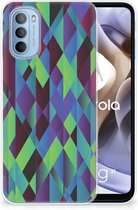 TPU Silicone Hoesje Motorola Moto G31 | G41 Smartphonehoesje met naam Abstract Groen Blauw