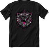 Beer - Dieren Mandala T-Shirt | Roze | Grappig Verjaardag Zentangle Dierenkop Cadeau Shirt | Dames - Heren - Unisex | Wildlife Tshirt Kleding Kado | - Zwart - M