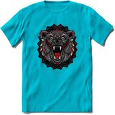 Beer - Dieren Mandala T-Shirt | Rood | Grappig Verjaardag Zentangle Dierenkop Cadeau Shirt | Dames - Heren - Unisex | Wildlife Tshirt Kleding Kado | - Blauw - XL