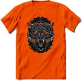 Wolf - Dieren Mandala T-Shirt | Oranje | Grappig Verjaardag Zentangle Dierenkop Cadeau Shirt | Dames - Heren - Unisex | Wildlife Tshirt Kleding Kado | - Oranje - S