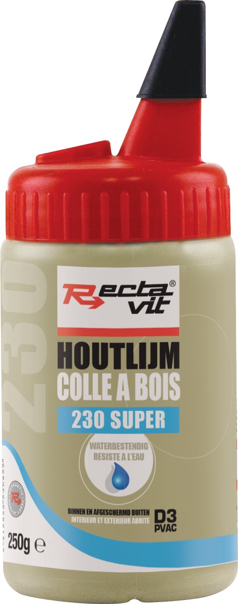 Rectavit - Houtlijm 230 Super D3 - Watervast - Binnen en buitengebruik - 250gr