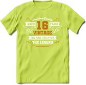 16 Jaar Legend T-Shirt | Goud - Wit | Grappig Verjaardag en Feest Cadeau Shirt | Dames - Heren - Unisex | Tshirt Kleding Kado | - Groen - S