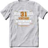 31 Jaar Legend T-Shirt | Goud - Wit | Grappig Verjaardag en Feest Cadeau Shirt | Dames - Heren - Unisex | Tshirt Kleding Kado | - Licht Grijs - Gemaleerd - S
