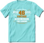 46 Jaar Legend T-Shirt | Goud - Wit | Grappig Verjaardag en Feest Cadeau Shirt | Dames - Heren - Unisex | Tshirt Kleding Kado | - Licht Blauw - M