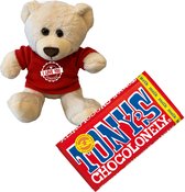 Beertje I Love You Forever Tony Chocolonely chocolade met rood shirtje | Valentijn cadeau vrouw man | Valentijnsdag voor mannen vrouwen | Valentijn cadeautje voor hem haar | knuffel beer | knuffelbeer | teddybeer