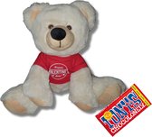 Grote knuffel beer 30 cm Happy Valentine's Day Tony Chocolonely chocolade met rood shirtje | Valentijn cadeau vrouw man | Valentijnsdag voor mannen vrouwen | Valentijn cadeautje voor hem haar | knuffelbeer | teddybeer | beertje