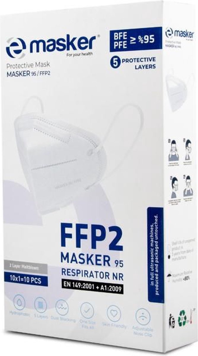 FFP2 mondkapje - CE-gecertificeerd - Per stuk verpakt - 20 stuks - E Masker