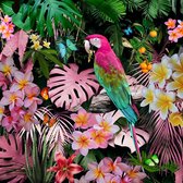 Ter Halle - Glasschilderij - Roze Papagaai In De Jungle - 80x80 cm