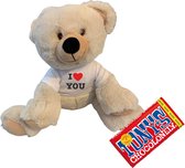 Grote knuffel beer 30 cm I Love You Tony Chocolonely chocolade met wit shirtje | Valentijn cadeau vrouw man | Valentijnsdag voor mannen vrouwen | Valentijn cadeautje voor hem haar