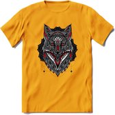 Vos - Dieren Mandala T-Shirt | Rood | Grappig Verjaardag Zentangle Dierenkop Cadeau Shirt | Dames - Heren - Unisex | Wildlife Tshirt Kleding Kado | - Geel - XXL