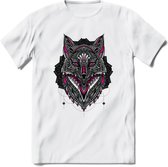 Vos - Dieren Mandala T-Shirt | Roze | Grappig Verjaardag Zentangle Dierenkop Cadeau Shirt | Dames - Heren - Unisex | Wildlife Tshirt Kleding Kado | - Wit - S