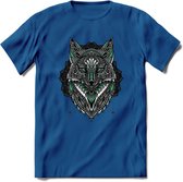 Vos - Dieren Mandala T-Shirt | Aqua | Grappig Verjaardag Zentangle Dierenkop Cadeau Shirt | Dames - Heren - Unisex | Wildlife Tshirt Kleding Kado | - Donker Blauw - M