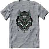 Vos - Dieren Mandala T-Shirt | Aqua | Grappig Verjaardag Zentangle Dierenkop Cadeau Shirt | Dames - Heren - Unisex | Wildlife Tshirt Kleding Kado | - Donker Grijs - Gemaleerd - XL