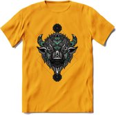 Bizon - Dieren Mandala T-Shirt | Aqua | Grappig Verjaardag Zentangle Dierenkop Cadeau Shirt | Dames - Heren - Unisex | Wildlife Tshirt Kleding Kado | - Geel - S
