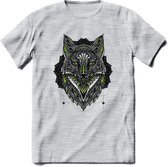 Vos - Dieren Mandala T-Shirt | Groen | Grappig Verjaardag Zentangle Dierenkop Cadeau Shirt | Dames - Heren - Unisex | Wildlife Tshirt Kleding Kado | - Licht Grijs - Gemaleerd - S