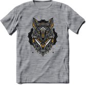 Vos - Dieren Mandala T-Shirt | Geel | Grappig Verjaardag Zentangle Dierenkop Cadeau Shirt | Dames - Heren - Unisex | Wildlife Tshirt Kleding Kado | - Donker Grijs - Gemaleerd - XL