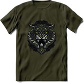 Tijger - Dieren Mandala T-Shirt | Groen | Grappig Verjaardag Zentangle Dierenkop Cadeau Shirt | Dames - Heren - Unisex | Wildlife Tshirt Kleding Kado | - Leger Groen - S