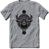 Bizon - Dieren Mandala T-Shirt | Paars | Grappig Verjaardag Zentangle Dierenkop Cadeau Shirt | Dames - Heren - Unisex | Wildlife Tshirt Kleding Kado | - Donker Grijs - Gemaleerd -