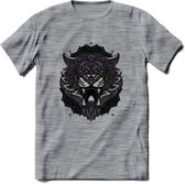 Tijger - Dieren Mandala T-Shirt | Paars | Grappig Verjaardag Zentangle Dierenkop Cadeau Shirt | Dames - Heren - Unisex | Wildlife Tshirt Kleding Kado | - Donker Grijs - Gemaleerd -