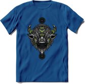 Bizon - Dieren Mandala T-Shirt | groen | Grappig Verjaardag Zentangle Dierenkop Cadeau Shirt | Dames - Heren - Unisex | Wildlife Tshirt Kleding Kado | - Donker Blauw - M