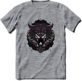 Tijger - Dieren Mandala T-Shirt | Roze | Grappig Verjaardag Zentangle Dierenkop Cadeau Shirt | Dames - Heren - Unisex | Wildlife Tshirt Kleding Kado | - Donker Grijs - Gemaleerd -