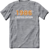 1986 Limited Edition T-Shirt | Goud - Zilver | Grappig Verjaardag en Feest Cadeau Shirt | Dames - Heren - Unisex | Tshirt Kleding Kado | - Donker Grijs - Gemaleerd - XL