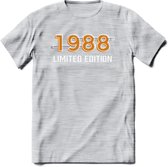 1988 Limited Edition T-Shirt | Goud - Zilver | Grappig Verjaardag en Feest Cadeau Shirt | Dames - Heren - Unisex | Tshirt Kleding Kado | - Licht Grijs - Gemaleerd - M
