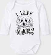 Baby Rompertje met tekst 'Maltipoo' | Lange mouw l | wit zwart | maat 62/68 | cadeau | Kraamcadeau | Kraamkado