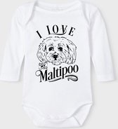 Baby Rompertje met tekst 'Maltipoo' |Lange mouw l | wit zwart | maat 50/56 | cadeau | Kraamcadeau | Kraamkado