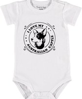 Baby Rompertje met tekst 'Australian cattledog' | korte mouwl | wit zwart | maat 50/56 | cadeau | Kraamcadeau | Kraamkado