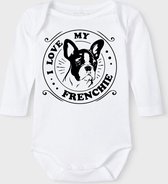 Baby Rompertje met tekst 'Frenchie' |Lange mouw l | wit zwart | maat 50/56 | cadeau | Kraamcadeau | Kraamkado
