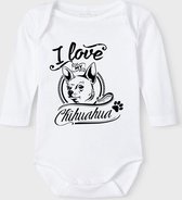 Baby Rompertje met tekst 'Chihuahua' | Lange mouw l | wit zwart | maat 62/68 | cadeau | Kraamcadeau | Kraamkado