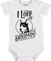 Baby Rompertje met tekst 'Doberman' | Korte mouw l | wit zwart | maat 62/68 | cadeau | Kraamcadeau | Kraamkado