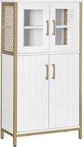 FURNIBELLA - badkamermeubel, dressoir, opbergkast, verstelbare plank, stalen frame, voor woonkamer, keuken, wit-goud LSC260G10