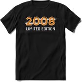 2008 Limited Edition T-Shirt | Goud - Zilver | Grappig Verjaardag en Feest Cadeau Shirt | Dames - Heren - Unisex | Tshirt Kleding Kado | - Zwart - XXL