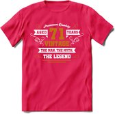 71 Jaar Legend T-Shirt | Goud - Wit | Grappig Verjaardag en Feest Cadeau Shirt | Dames - Heren - Unisex | Tshirt Kleding Kado | - Roze - XL