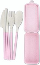 Usables - Mes lepel vork set - portable doosje - herbruikbaar - ecofriendly - Roze