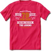 79 Jaar Legend T-Shirt | Goud - Wit | Grappig Verjaardag en Feest Cadeau Shirt | Dames - Heren - Unisex | Tshirt Kleding Kado | - Roze - XL