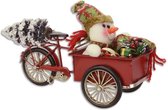 Tinnen model - Rode bakfiets Kerstmis - Sneeuwpop en cadeautjes - 16,5 cm hoog