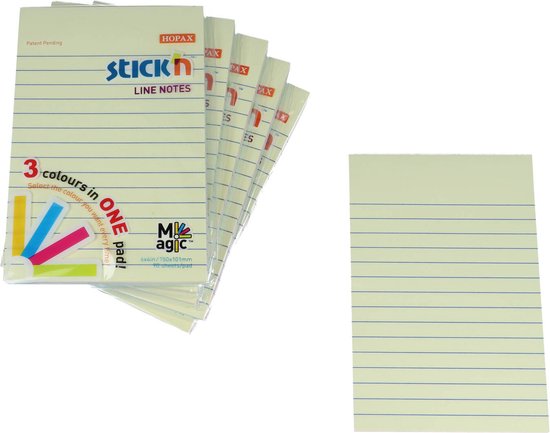 Foto: Stick n memoblok sticky notes 152x101mm 3x pastel gelijnd assorti kleuren 90 memoblaadjes 6 stuks