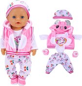 Vêtements de poupée - Convient pour Bébé Born - Ensemble de vêtements Licorne - Barboteuse, pantalon, gilet, pantoufles, chapeau - outfit complète pour poupée bébé