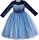 Winter Elsa prinsessenjurk - Deluxe - Prinsessenjurk - Blauw - Verkleedkleding - Maat 134/140 (8/9 jaar)