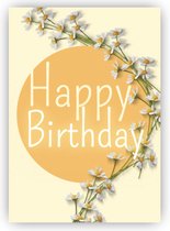 Moyze Happy - ansichtkaart / wenskaart - Madelief - Geel - Happy Birthday / Verjaardag