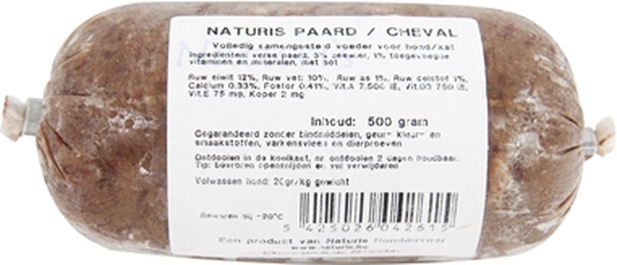 Naturis Paardenvlees - Diepgevroren Hondenvoer 500gr - Natuurlijke Voeding zonder Granen