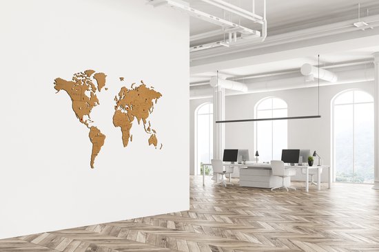 MiMi Innovations Carte du Wereldkaart en Bois de Luxe - Décoration Décoration murale - Véritable Puzzle avec Noms de Pays - 150x90 cm/59.1x35.4 pouces - Marron