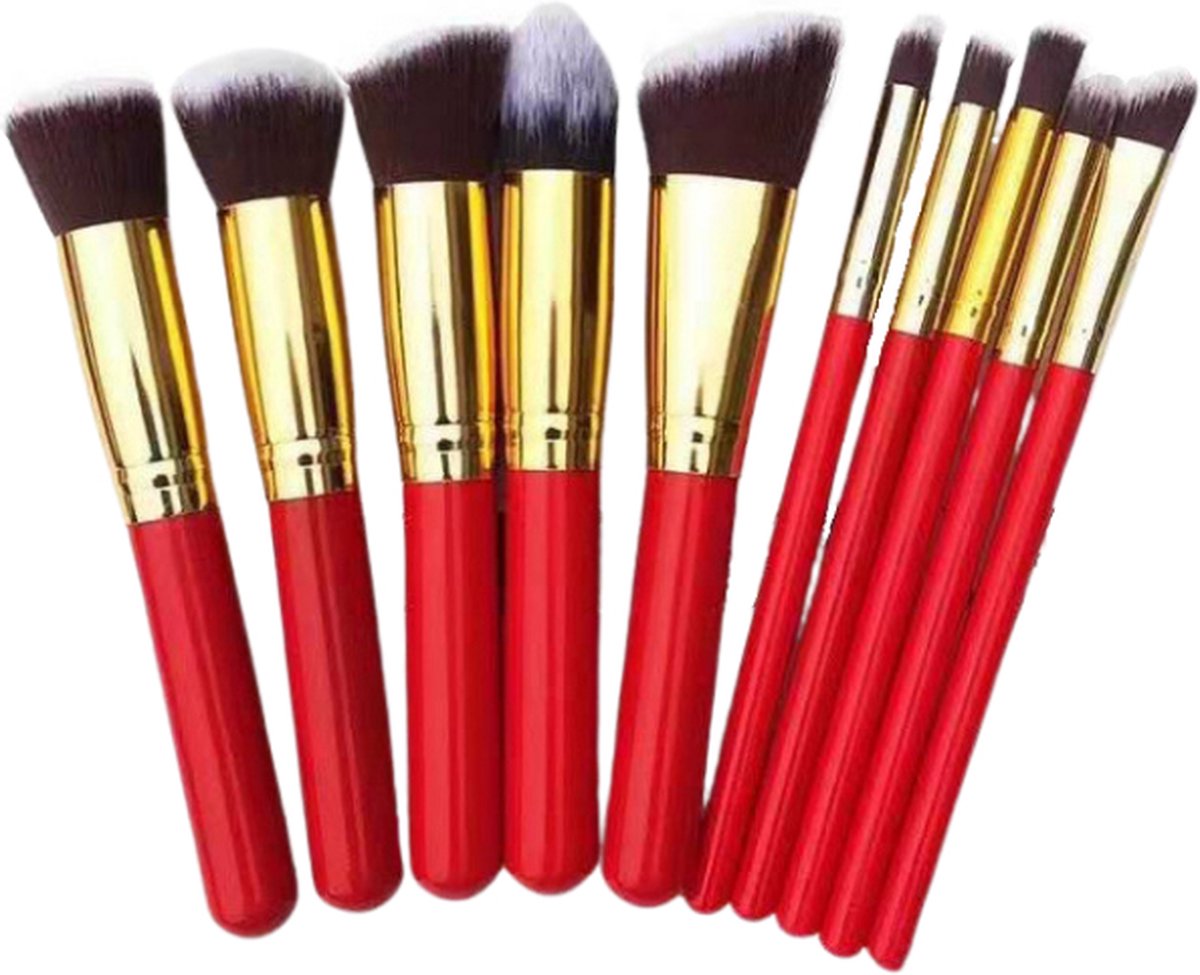 Technique Pro 10-delige Make-up Kwastensets - Make Up Brush - Oogschaduw – Beauty - Foundation Kwast - Poederkwast - Brush - Make Up - Cosmetica - Red/Gold