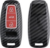 kwmobile hoes voor autosleutel compatibel met Audi A6 A7 A8 Q7 Q8 3-knops autosleutel Keyless - Autosleutelbehuizing in rood / zwart - Carbon design