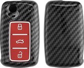kwmobile hoes voor autosleutel compatibel met VW Skoda Seat 3-knops autosleutel - Autosleutelbehuizing in rood / zwart - Carbon design