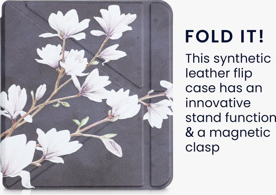 kwmobile e-reader hoesje geschikt voor Kobo Libra 2 hoes - Ereader flip case met standaard - E reader cover van kunstleer - In taupe / wit / donkergrijs van Merkloos — afbeelding 2
